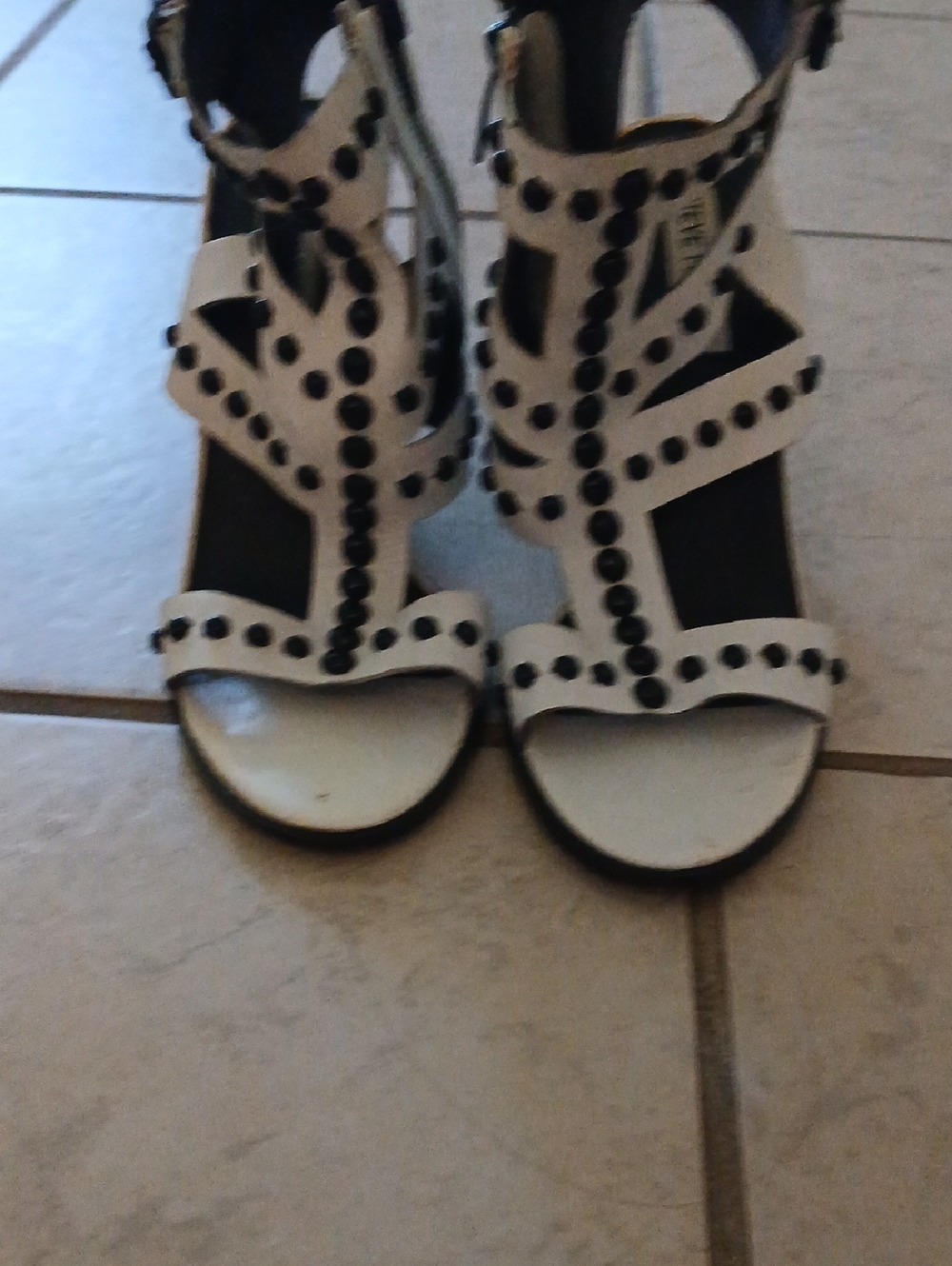 Steve Madden White Gladiator Sandals with Black Stud Detailing